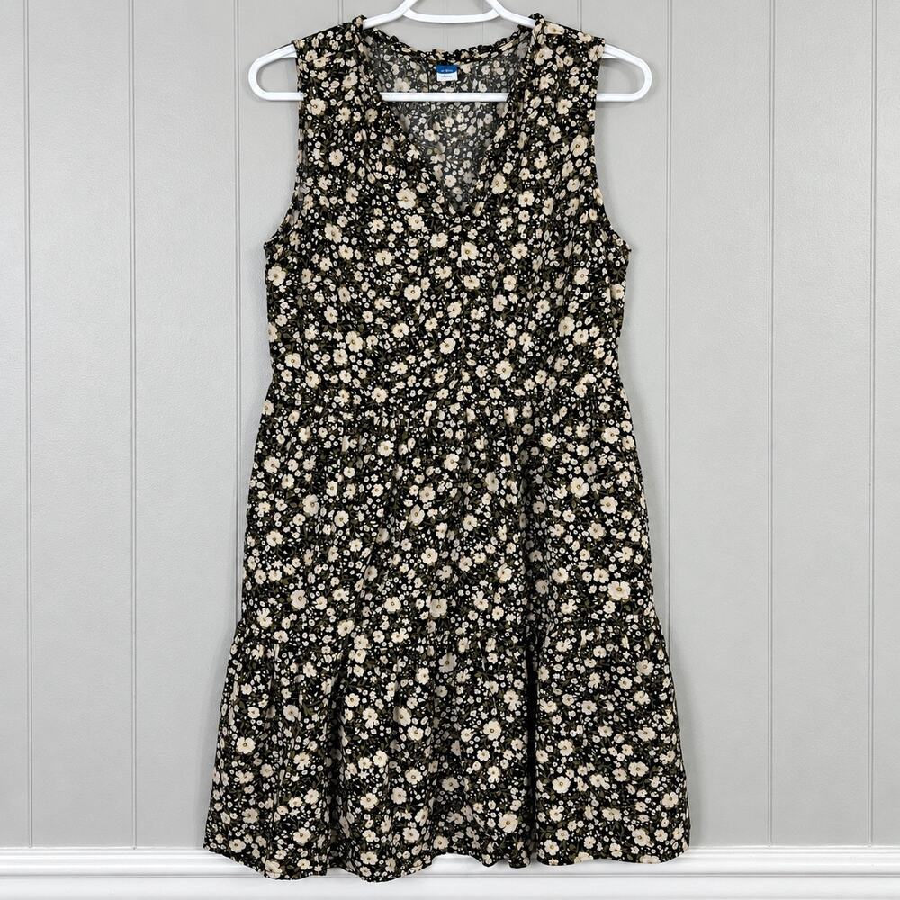 Old Navy Women M Black Floral Sleeveless Mini Dress Rayon